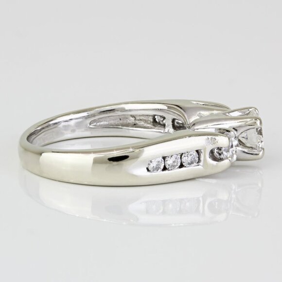 14K White Gold Diamond 3-Stone Bridal Wedding Ring - Picture 3 of 6